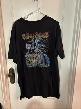 Star Wars Black Tee with Subtle Gray Logo and Multicolor Print
